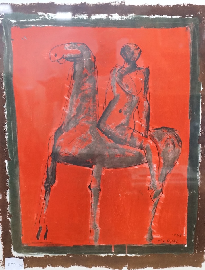 After Marino Marini (Italian, 1901-1980), ‘Les Cavaliers’, copyright 1958 by Braun Et Cie, printed in France, colour lithograph, 64 x 53cm